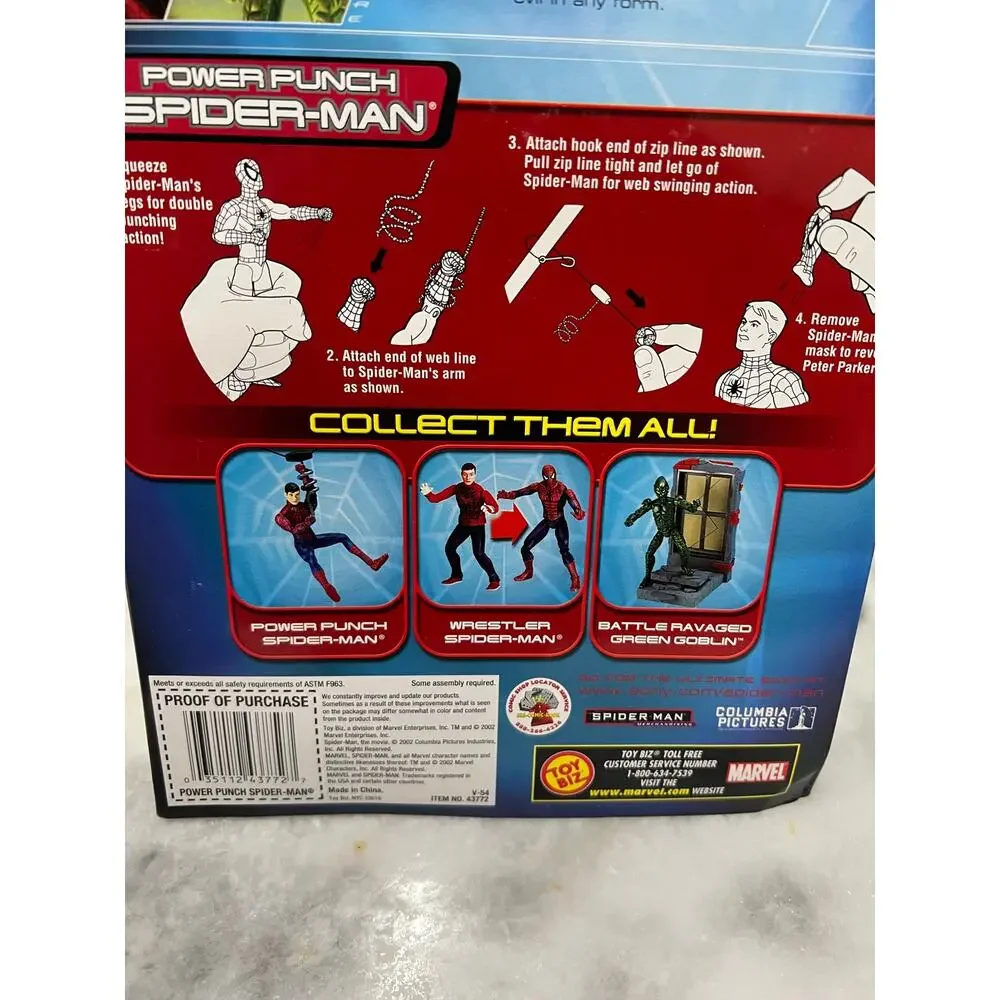 Spider-Man Power Punch Movie Action Figure Zip Line Toy Biz 2002 New Sealed